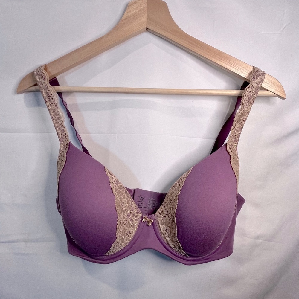 Soma Embraceable Full Coverage Lace Trim Bra Size 36D Lilac Tan EUC unde…